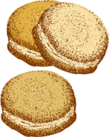 traditionell Deutsche Gebäck Krapfen mit Schokolade und Pudding Creme. Pfannkuchen Berliner Illustration isoliert auf transparent Hintergrund. Dessert Hand gezeichnet skizzieren Design zum Verpackung, Speisekarte png