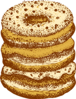 traditionnel allemand Pâtisserie Donut avec Chocolat et Crème crème. pfannkuchen Berlinois illustration isolé sur transparent Contexte. dessert main tiré esquisser conception pour emballage, menu png