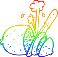 rainbow gradient line drawing of a cartoon sliced lemon png