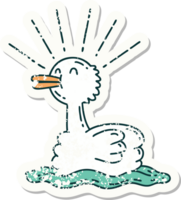 worn old sticker of a tattoo style swimming duck png