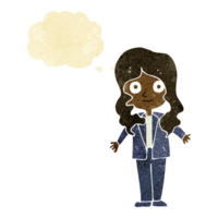 cartoon friendly business woman with thought bubble png