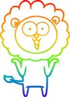 rainbow gradient line drawing of a happy cartoon lion png