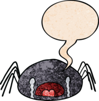 cartoon halloween spider crying with speech bubble in retro texture style png