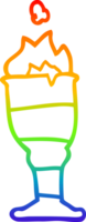 arco iris degradado línea dibujo de un dibujos animados llameante dorado taza png