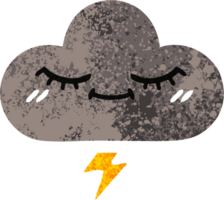 retro illustration style cartoon of a storm cloud png