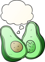 cartoon avocado with thought bubble in smooth gradient style png