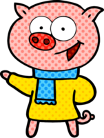 joyeux cochon portant des vêtements d'hiver dessin animé png