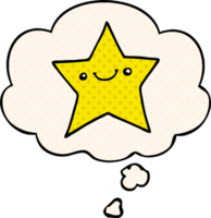 happy cartoon star with thought bubble in comic book style png