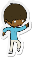 sticker of a cartoon worried boy pointing png