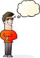 cartoon grinning man wearing sunglasses with thought bubble png