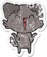 distressed sticker of a happy little dog cartoon png