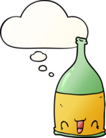 cartoon wine bottle with thought bubble in smooth gradient style png