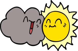 cartoon doodle happy sun and cloud png