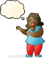 caricatura, mujer, canto, con, pensamiento, burbuja png