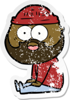 distressed sticker of a cartoon bearded man sitting png