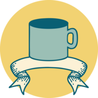 ícone de estilo de tatuagem com banner de xícara de café png