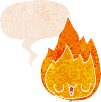 dessin animé flamme avec visage avec discours bulle dans grunge affligé rétro texturé style png