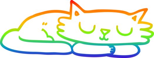 rainbow gradient line drawing of a cartoon sleeping cat png