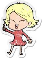 distressed sticker of a happy cartoon girl png