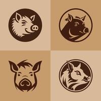 Logo of a pig set icon silhouette design vector