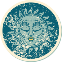 iconic distressed sticker tattoo style image of a sun png