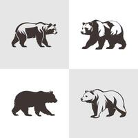 logo de un oso panda conjunto icono silueta diseño en blanco antecedentes vector