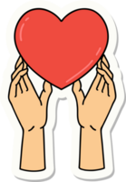 sticker of tattoo in traditional style of hands reaching for a heart png
