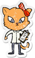 distressed sticker of a cartoon cat png