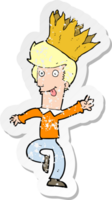 retro distressed sticker of a cartoon man wearing paper crown png