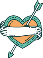 iconic tattoo style image of an arrow heart and banner png