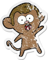 distressed sticker of a cartoon shocked monkey png