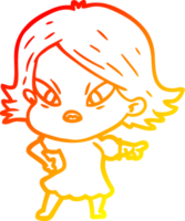 warm gradient line drawing of a cartoon stressed woman png