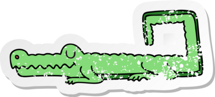 distressed sticker of a quirky hand drawn cartoon crocodile png