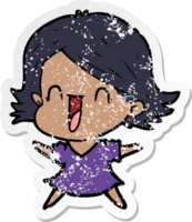 distressed sticker of a cartoon laughing woman png