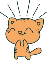 illustration d'un chat heureux de style tatouage traditionnel png