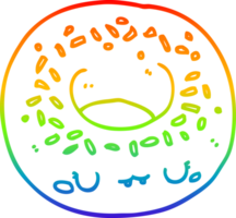 rainbow gradient line drawing of a cartoon donut png