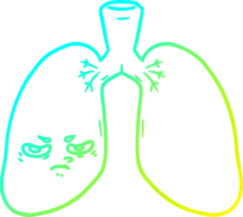 cold gradient line drawing of a cartoon angry lungs png