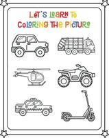 Coloring book transportation illustration vector