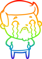 rainbow gradient line drawing of a cartoon man crying png