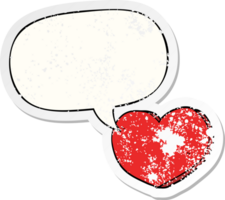 cartoon love heart with speech bubble distressed distressed old sticker png