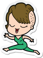 sticker of a happy cartoon girl running png