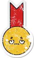 distressed sticker of a cute cartoon gold medal png