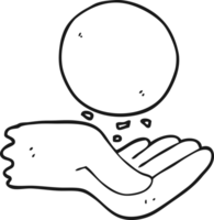 mano dibujado negro y blanco dibujos animados mano lanzamiento pelota png