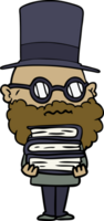 cartoon worried man with beard and stack of books png