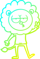 cold gradient line drawing of a cartoon bored lion waving png