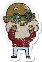 adesivo angosciato di un uomo curioso cartone animato con barba e occhiali da sole png