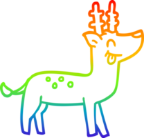 rainbow gradient line drawing of a cartoon happy reindeer png