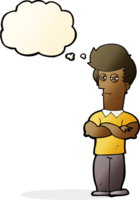 cartoon man with folded arms with thought bubble png
