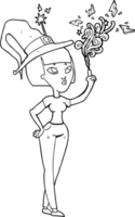 hand drawn black and white cartoon witch casting spell png