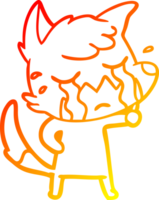 warm gradient line drawing of a crying fox cartoon png